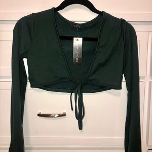 Army green tied crop top